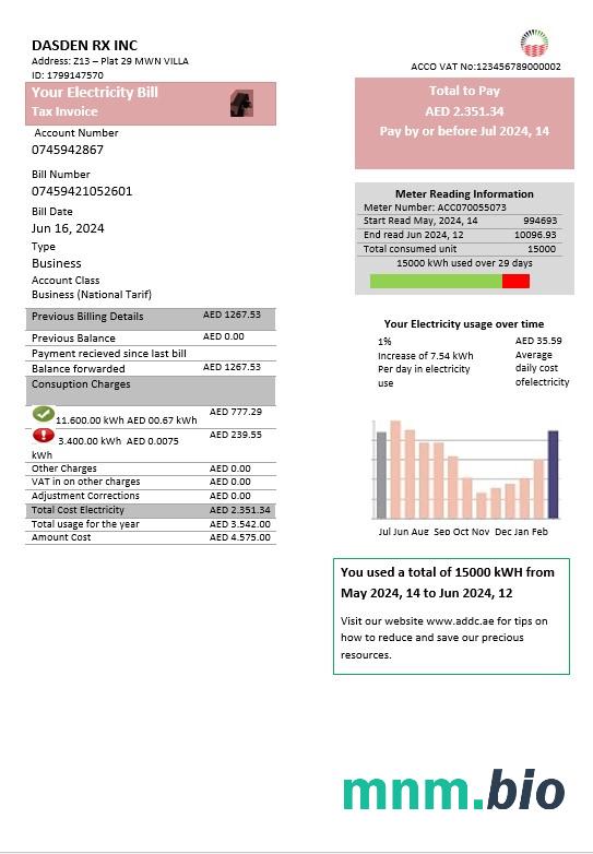 UAE Abu Dhabi Distribution electricity utility bill